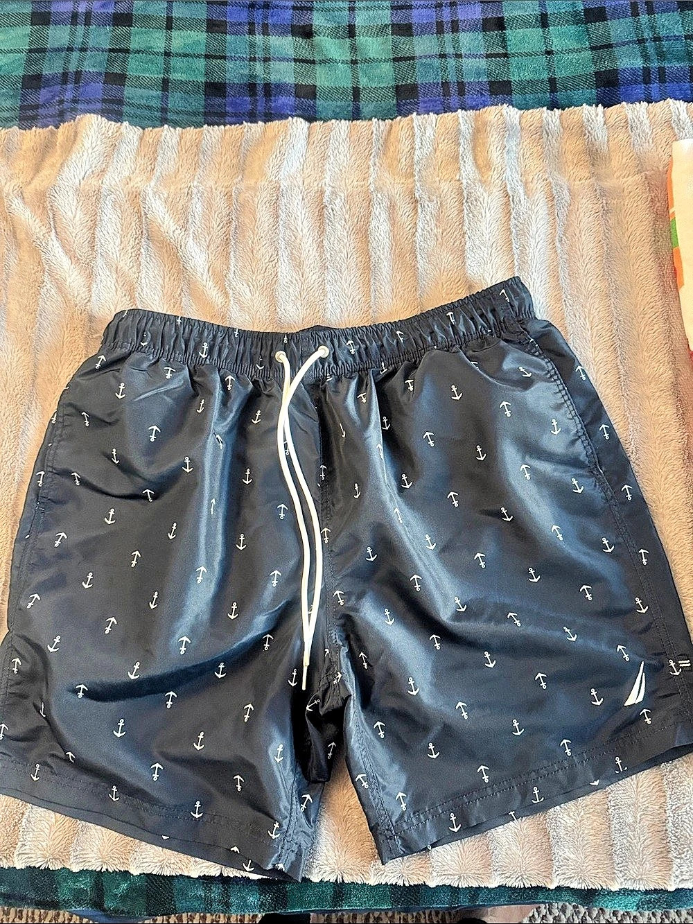 Nautica Anchor Print Swim Trunks Blue & White XL